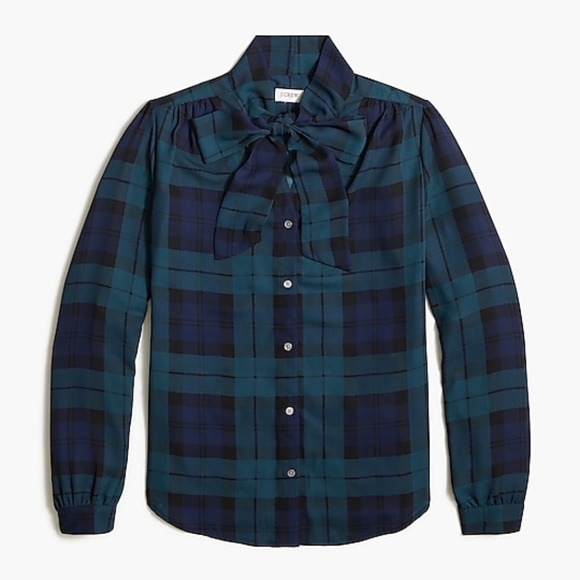 🆕️ J Crew Blackwatch Tartan Plaid Bow Top Green - Picture 3 of 8
